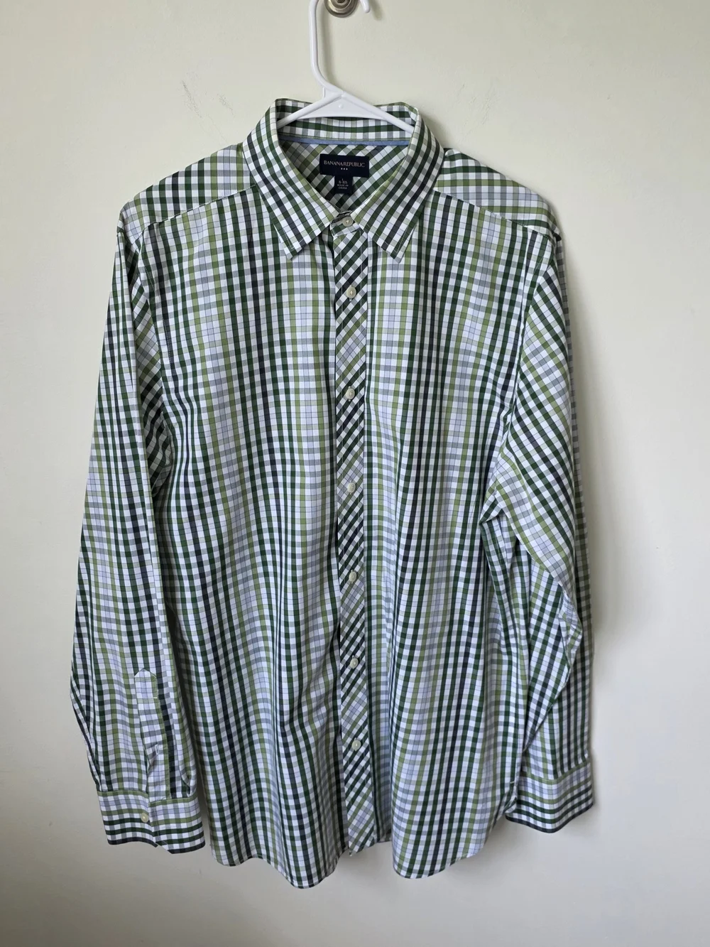 Banana Republic Green and White Checked Dress Shirt